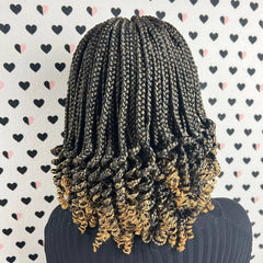 Ready To Ship Box Braid Braided Lace Front Wig With Curly Ends Color 1b/27 Ombre