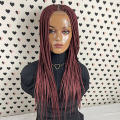 Cornrow Feeding Box Braids Braided Lace Front Wig Braid wigs Color Burgundy Red
