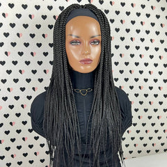 Diadema peluca trenzada banda para la cabeza peluca caja trenzas pelucas para mujeres negras 1b 24 pulgadas