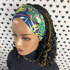 Peluca con diadema, banda para la cabeza trenzada, caja rizada, trenzas y pelucas para mujeres negras con rizos