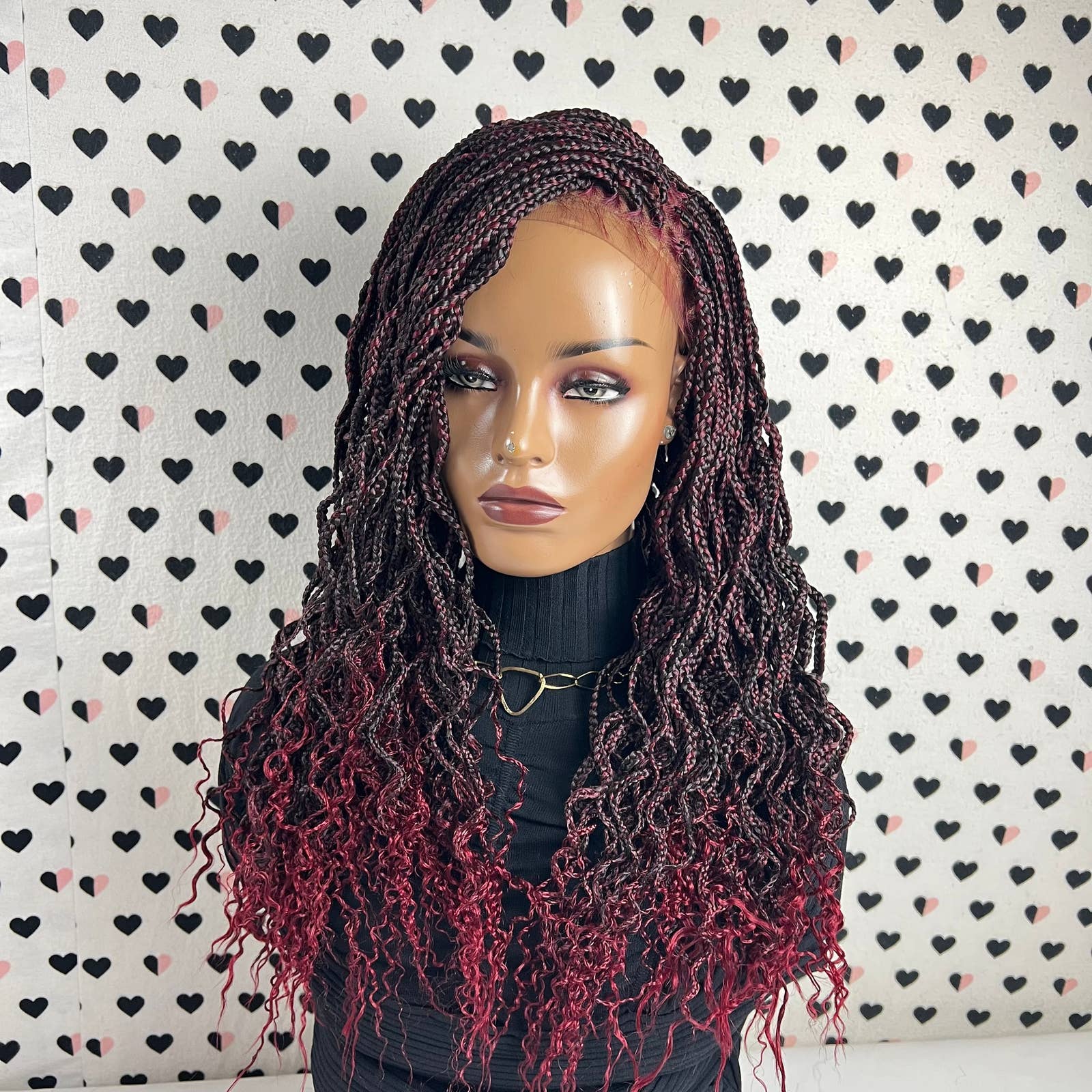 Goddess Box Braids Lace Frontal Braided Wig With Curly Waves Color 1b/Bug Ombre