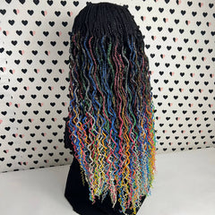 2x6 Lace Closure Cornrows Feeding Box Braids Braided Lace Curly Wig Multi-Color