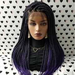 13x4 Caja frontal de encaje Trenzas Peluca Trenzada Pelucas delanteras de encaje Negro Púrpura Ombre