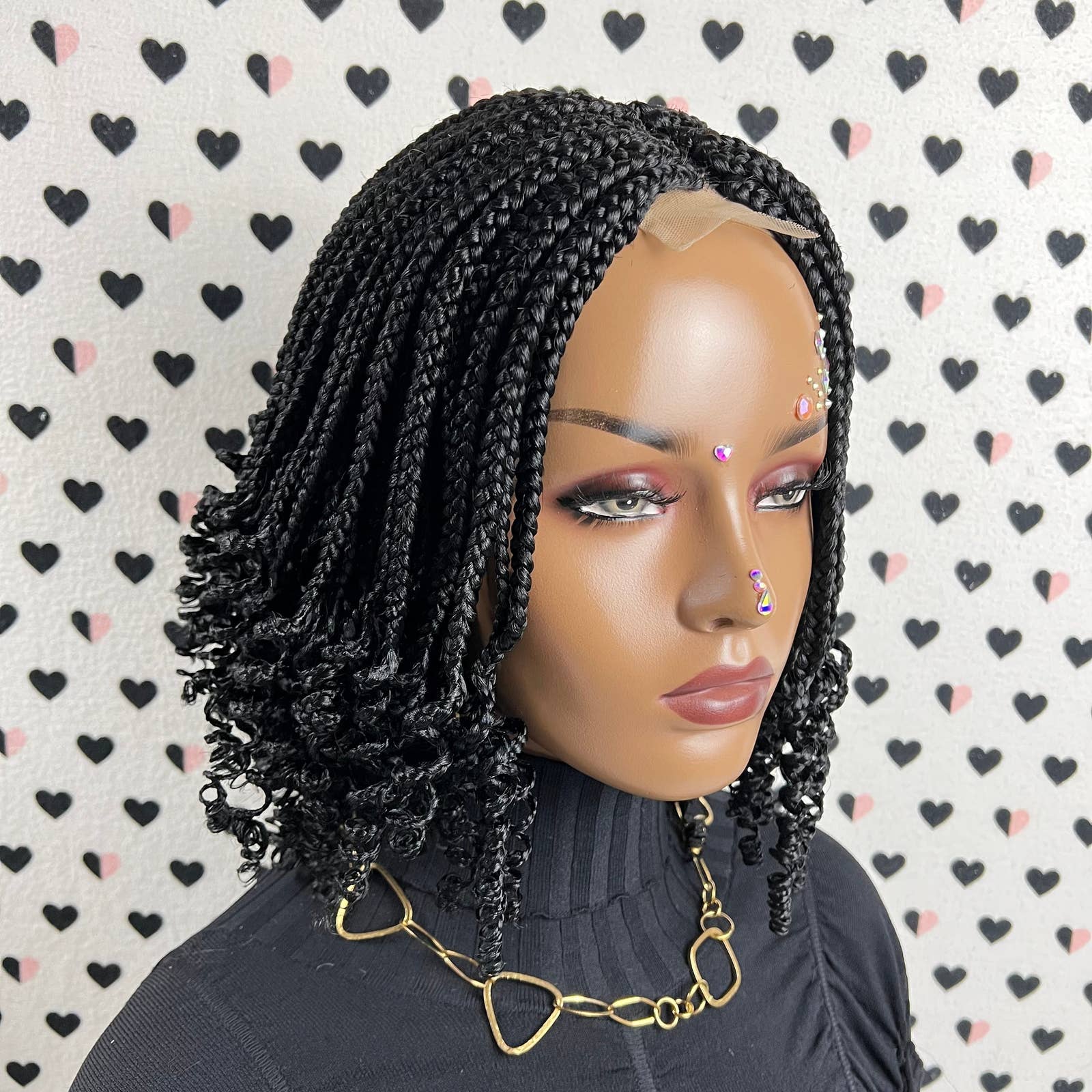 Ready To ship Lace Closure Curly Box Braids Short Curls Braided Lace Front Wig