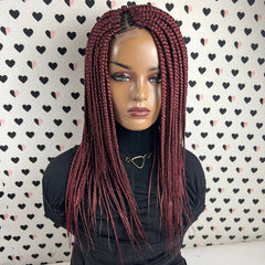 Short Box Braid Braided Big Braids Lace Front wig Color 39 Burgundy Red 14 inche
