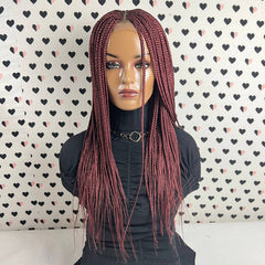 Cornrow Wig Box Braid Braided Small Braids Lace Front Wig Color Burgundy Red
