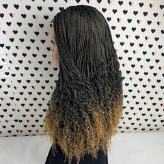 Braided Lace Wig Small Braid Goddess Box Braids Lace Front Wigs With Curly Waves