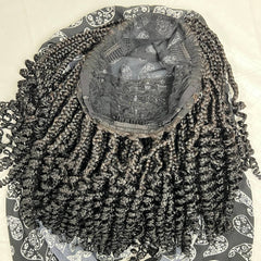 Peluca y bufanda, trenzas de caja rizadas cortas, pelucas de diadema trenzadas hechas a mano para mujeres negras