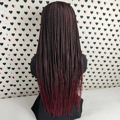 Ready To Ship Braided Wig Lace Frontal Small Box Braids Lace Front Wig Ombre Red