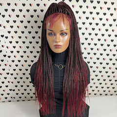 Ready To Ship Braided Wig Lace Frontal Small Box Braids Lace Front Wig Ombre Red
