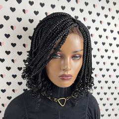 Short Curly Handmade Braids Braided Wigs Box Braid Curls Wigs Color 1b Black