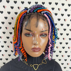 Multicolor Short Curls Curly Box Braids Braided Lace Front Wig For Black Women