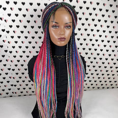 MultiColored Box Braided Wig Lace Closure Frontal Handmade Small Braids Wig