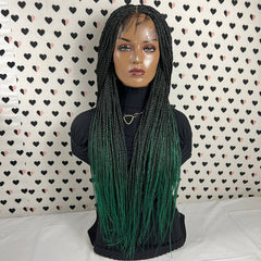 Lace Frontal Twist Braided Wig Senegalese Medium Twisted Braids Wigs 1b/Green Ombre
