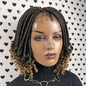 Short Curls Curly Braids Braided Wig Box Braid Lace Front Wigs Color 1b/27 Ombre