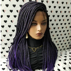 13x4 Caja frontal de encaje Trenzas Peluca Trenzada Pelucas delanteras de encaje Negro Púrpura Ombre