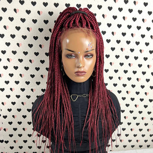 13x4 Lace Frontal Box Braids Wig Braided Lace Front Wigs For Black Women Red