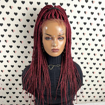 13x4 Lace Frontal Box Braids Wig Braided Lace Front Wigs For Black Women Red