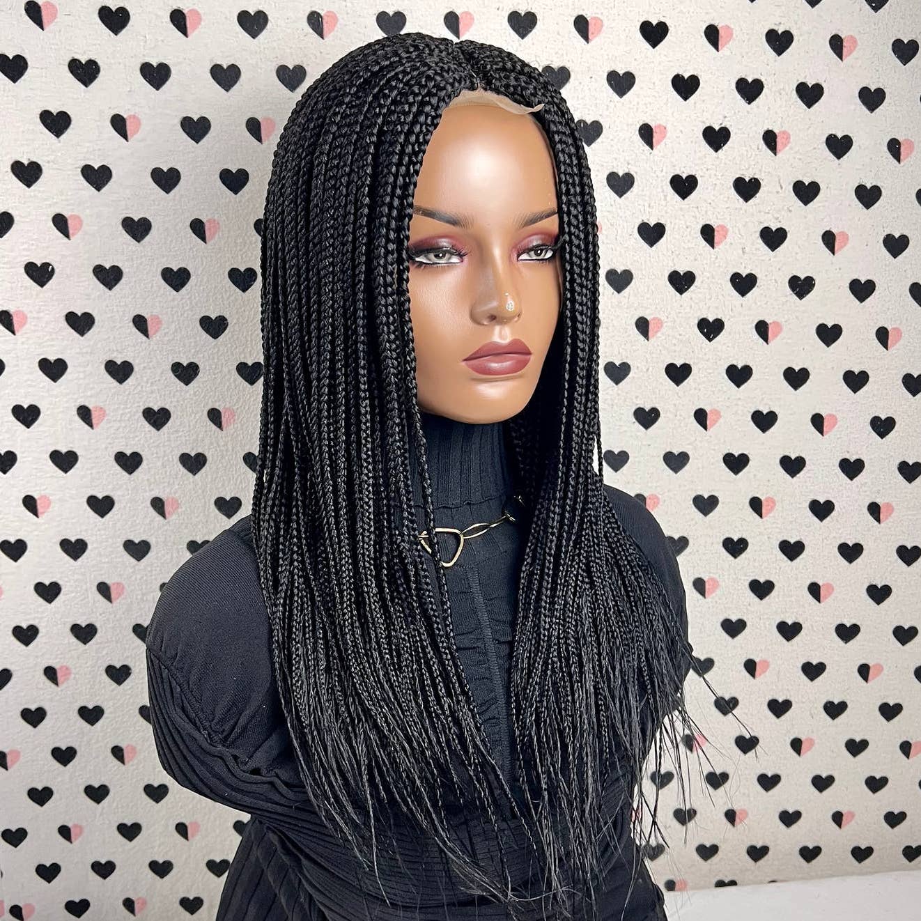 Short Box Braid Braided Wig Braids Lace Front wigs Color 1b Black 18 inches