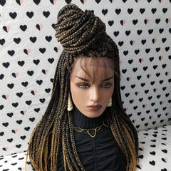 Peluca trenzada con caja frontal de encaje 13x4 para mujeres negras 1b/27