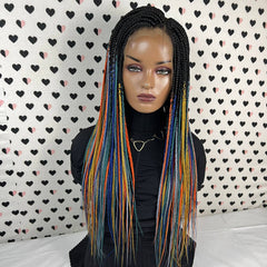 Box Braided Wig Lace Frontal Handmade Braids Wigs For Black Women Multicolored