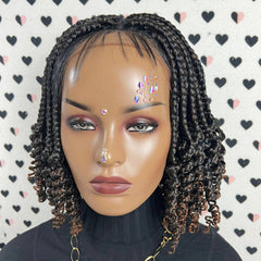 Handmade Box Braid Braided Lace Front Wig With Curly Ends Color 1b/30 Ombre