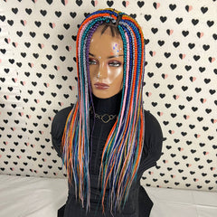 MultiColor Box Braided Wig Lace Closure Frontal Hand Braided Handmade Braids