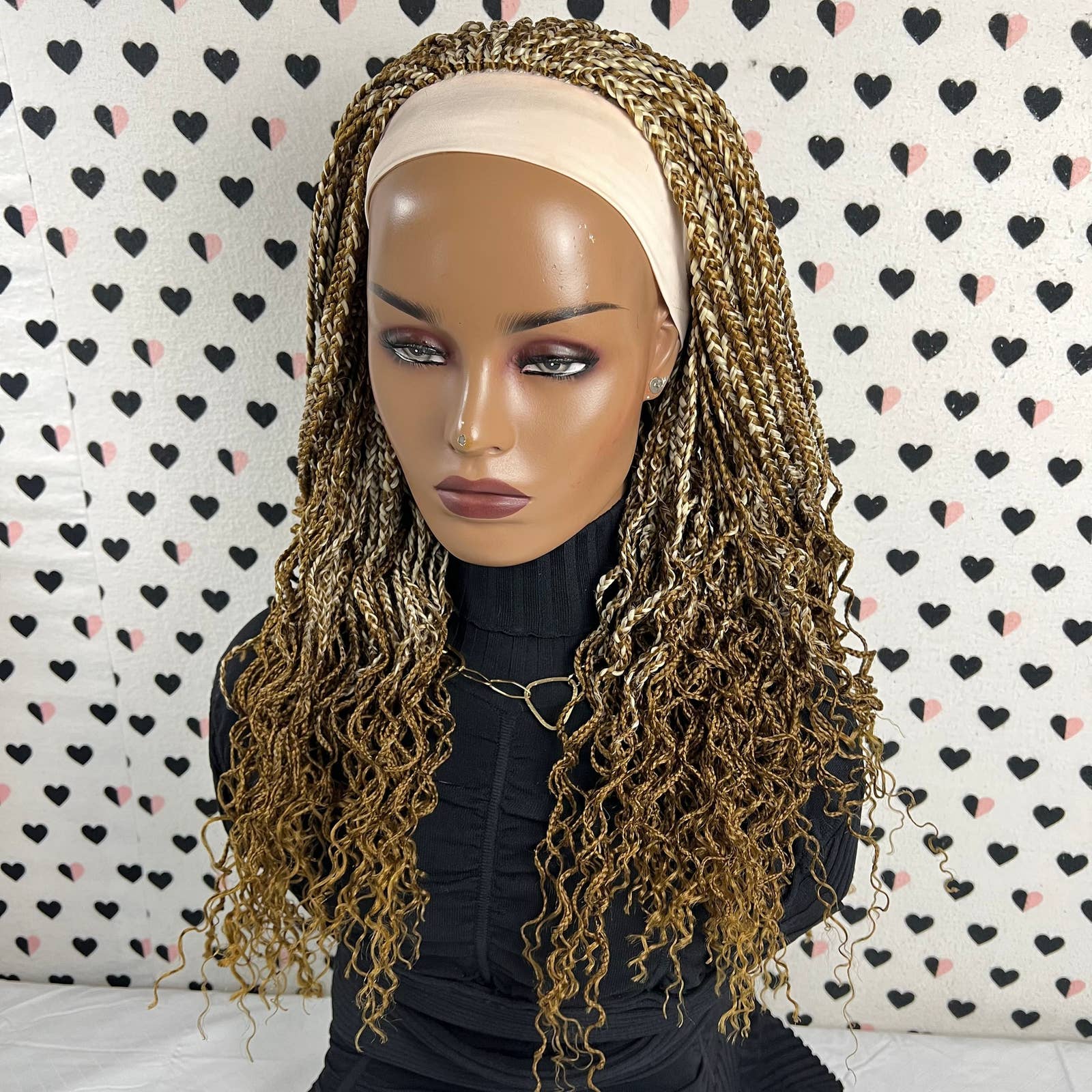 Curly Braids Headband Wig Braided Small Braid Box Braids Wigs With Wavy Curls