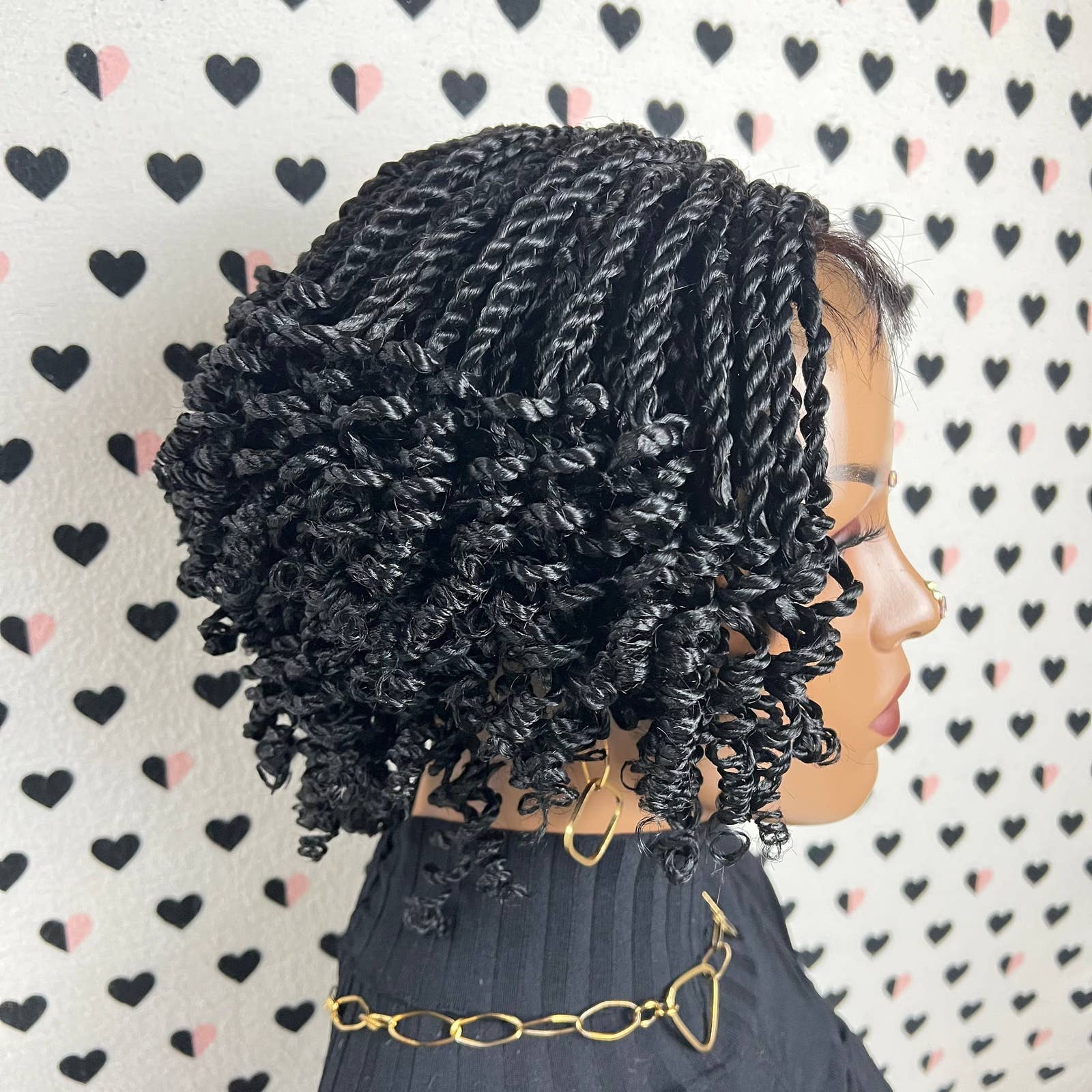 Peluca rizada de encaje trenzado 4x4 con cierre de encaje, rizos cortos, trenzas retorcidas, 8"