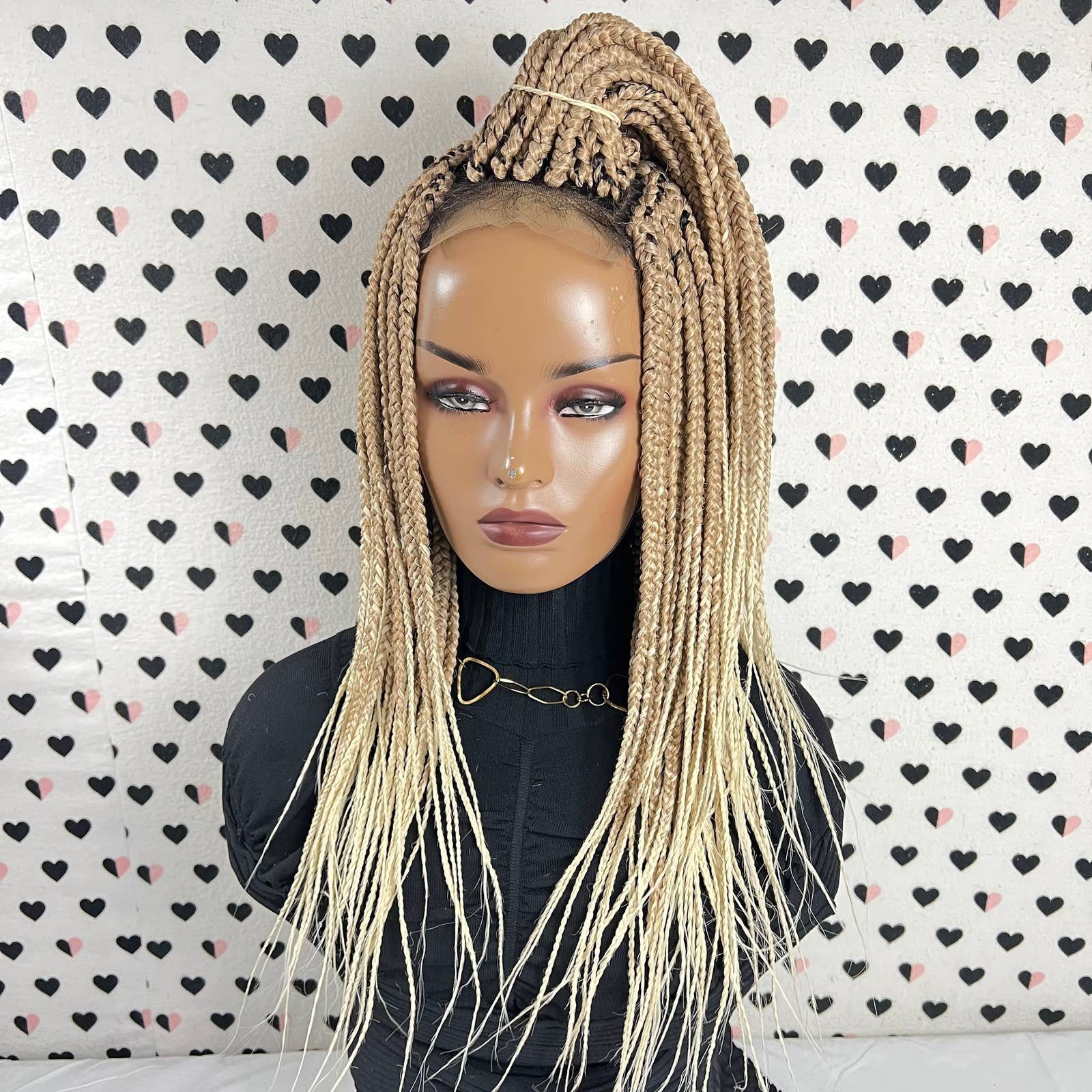 Braided Wig Box Braids Lace Front Wigs For Black Women Color 27/613 Ombre