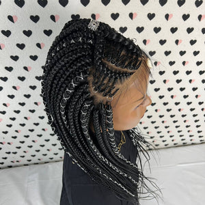 Cornrow Fulani trenzas trenzadas peluca frontal de encaje caja trenza pelucas para mujeres negras