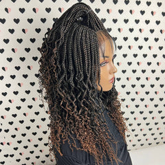 Goddess Box Trenzas Peluca delantera de encaje trenzado con ondas rizadas Color 1b/30 Ombre