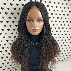 Handmade Box Braid Braided Lace Front Wig With Curly Ends 