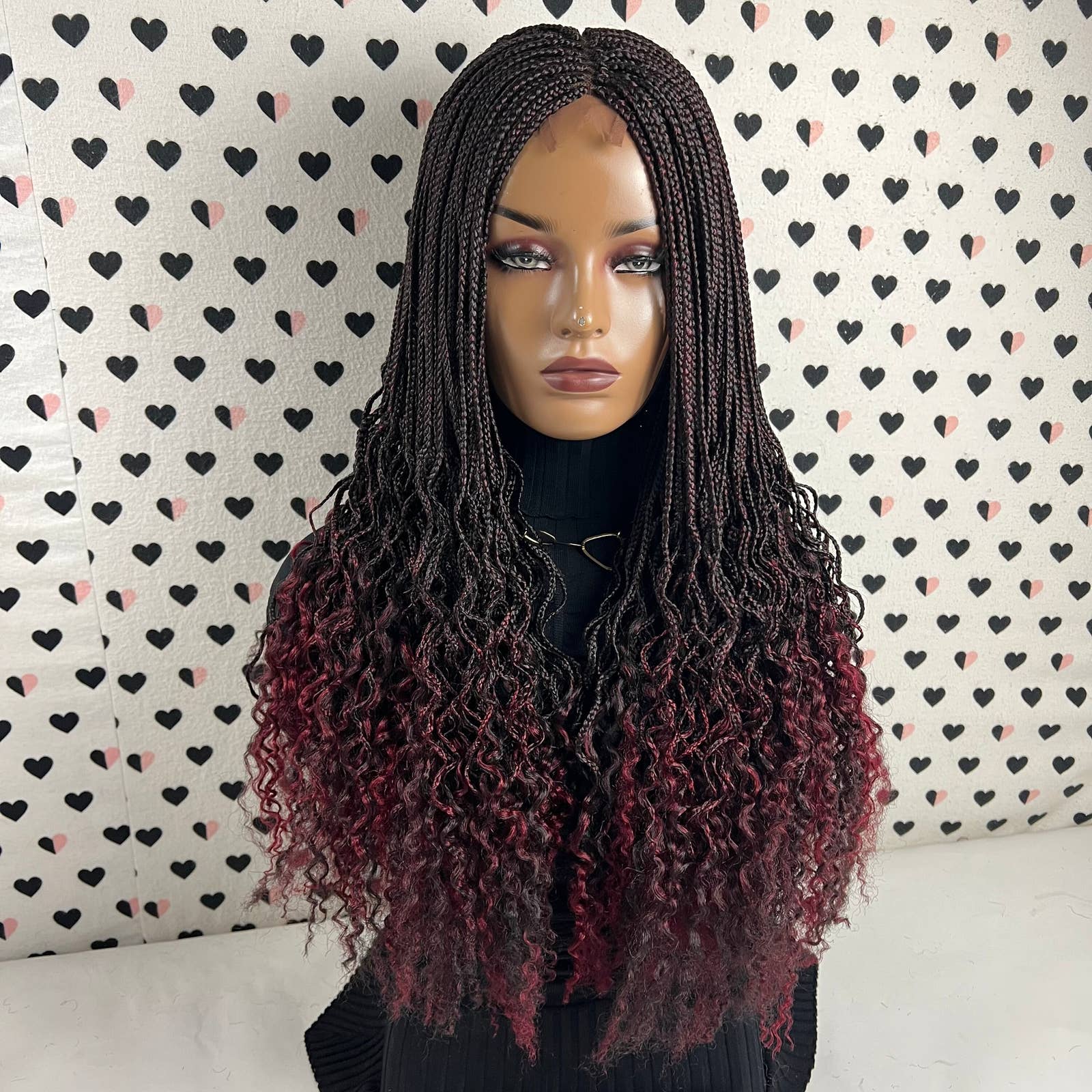 Handmade Braided Lace Wig Goddess Box Braids Lace Front Wig Wt Curly Waves Ombre