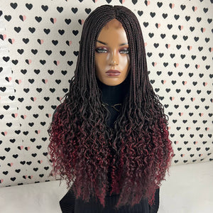 Peluca de encaje trenzado hecha a mano Diosa Caja Trenzas Peluca delantera de encaje Wt Ondas rizadas Ombre