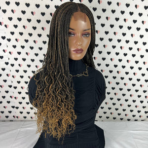 Top Cornrows Box Braids Lace Closure Wavy Curls Curly Braided Wig 1b/27 Ombre