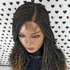 Top Cornrows Box Braids Lace Closure Wavy Curls Curly Braided Wig 1b/27 Ombre