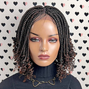 Pelucas rizadas cortas de la trenza de la caja de los rizos para las mujeres negras peluca trenzada del frente del cordón Ombre 30