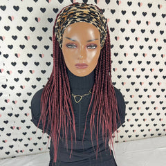 Headband Wig Braided Head band Wig Box Braids Wigs For Black Women Burgundy Red
