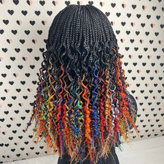 Multicolor Wavy Curls Curly Box Braids Braided Wig For Black Women Rainbow Color
