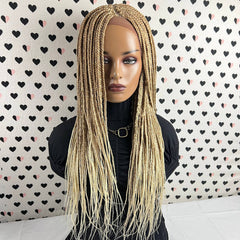 Hand Braided Handmade Box Braids Lace Front Wigs For Black Women Color 613 Ombre