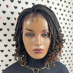 Short Curls Curly Box Braid Wigs For Black Women Braided Lace Front Wig Ombre 30