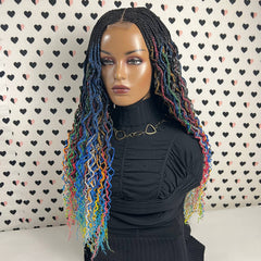2x6 Lace Closure Cornrows Feeding Box Braids Braided Lace Curly Wig Multi-Color