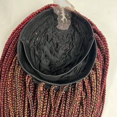 Multi Color Box Braid Braided Braids Lace Front Wigs For Black Women Color Burgundy Red & Gold
