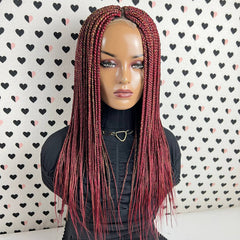 Box Braid Braided Small Braids Lace Front wig Color 39 Burgundy Red Mixed