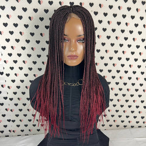 Box Braid Handmade Braids Braided Lace Closure Front Wig Small Braids Ombre Red