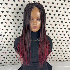 Box Braid Handmade Braids Braided Lace Closure Front Wig Small Braids Ombre Red