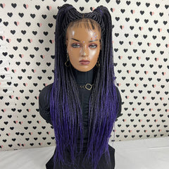 Peluca delantera de encaje trenzado de 13x4, trenza pequeña, color morado, trenzas en caja, 26"