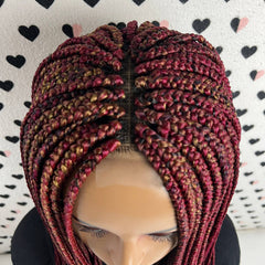 Multi Color Box Braid Braided Braids Lace Front Wigs For Black Women Color Burgundy Red & Gold