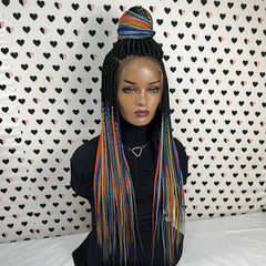 Box Braided Wig Lace Frontal Handmade Braids Wigs For Black Women Multicolored